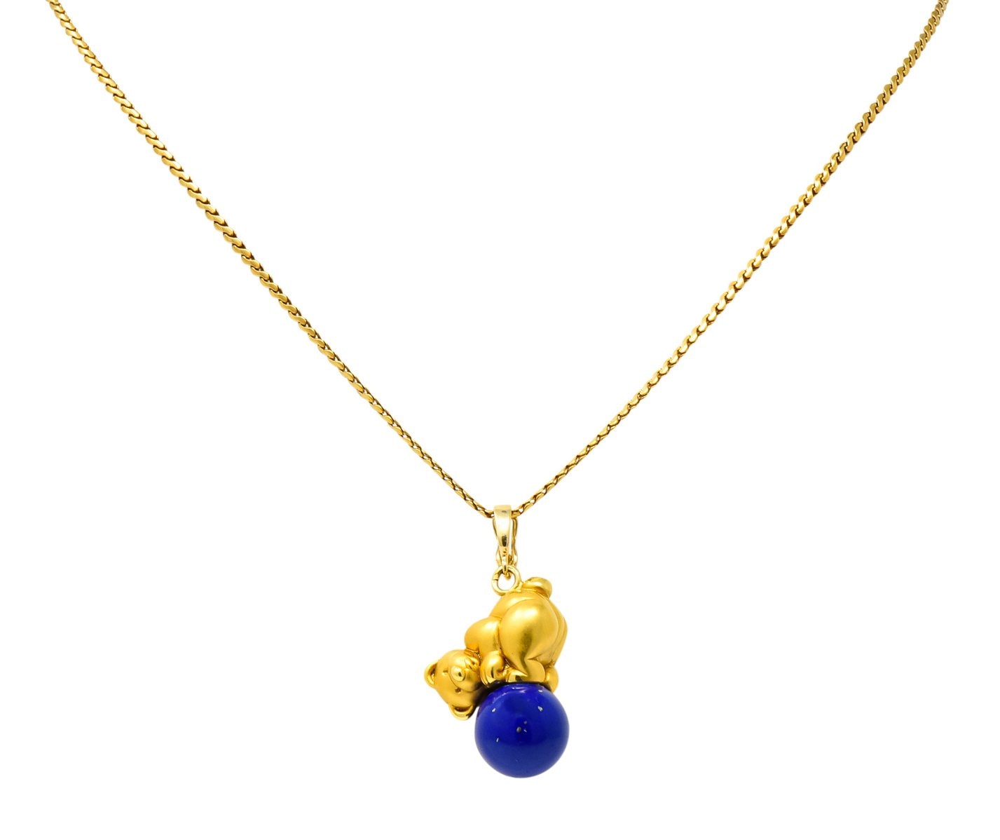UnoAErre Contemporary Lapis Lazuli 18 Karat Gold Teddy Bear Pendant Necklace - Wilson's Estate Jewelry