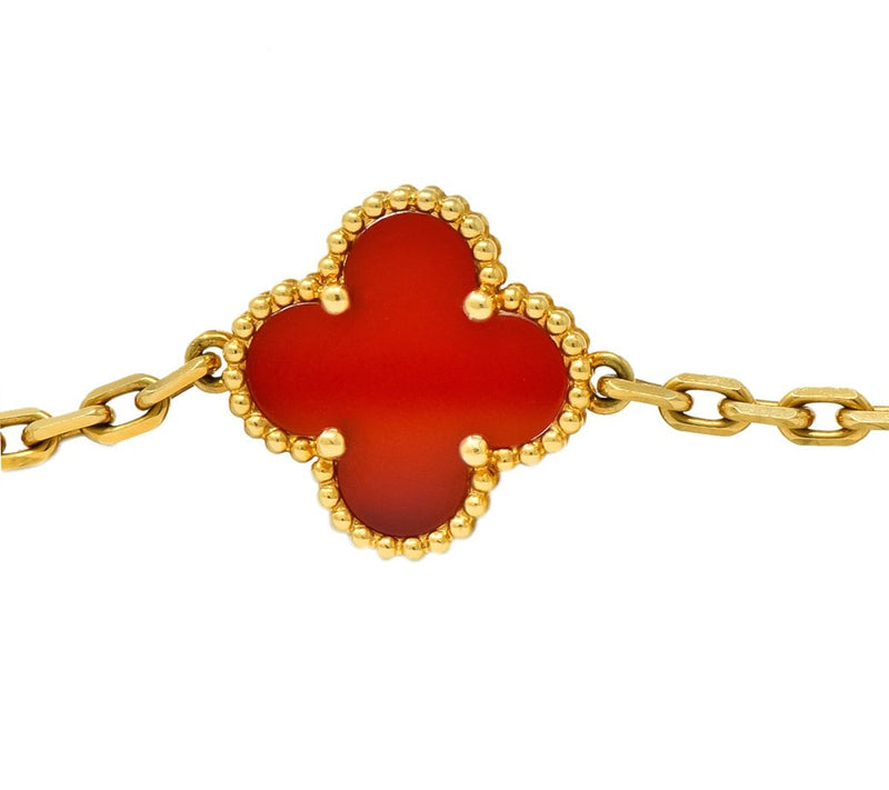 Van Cleef & Arpels Carnelian 18 Karat Yellow Gold Vintage Alhambra Necklace - Wilson's Estate Jewelry