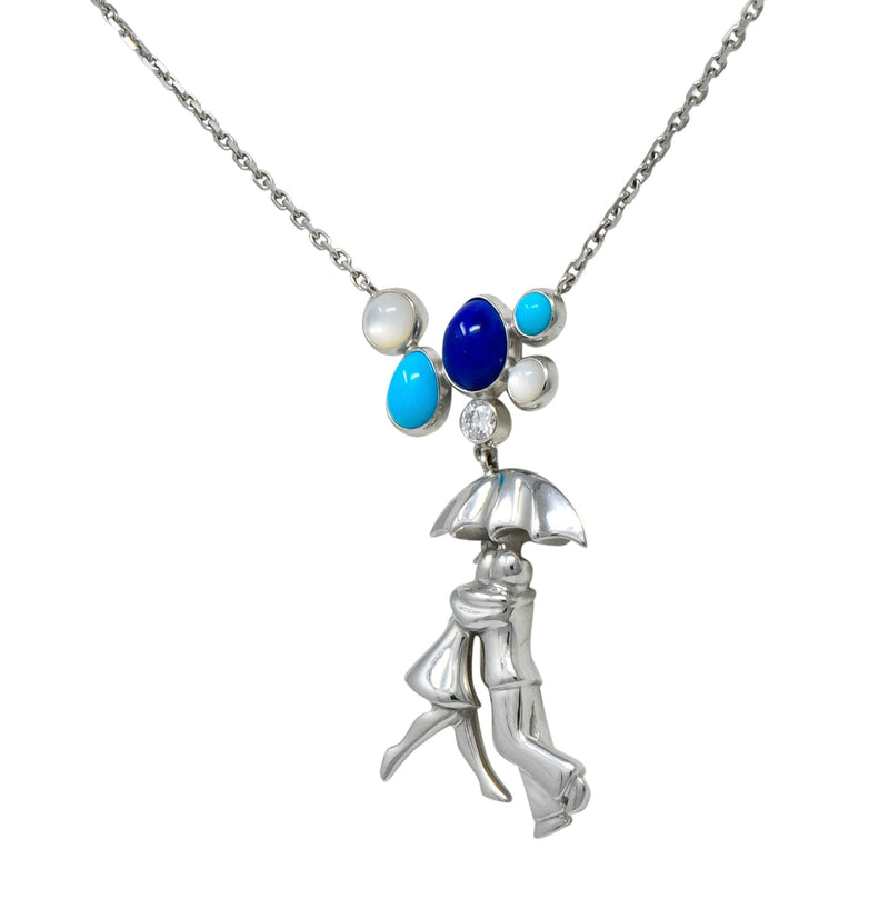 Van Cleef & Arpels Diamond Lapis Turquoise 18 Karat White Gold Romance A Paris Necklace - Wilson's Estate Jewelry