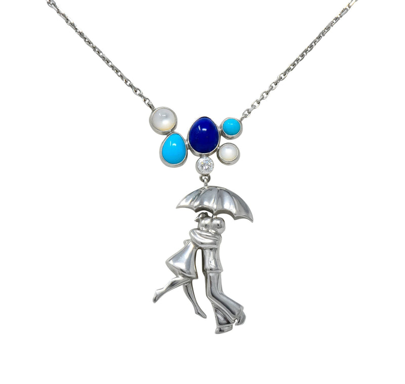 Van Cleef & Arpels Diamond Lapis Turquoise 18 Karat White Gold Romance A Paris Necklace - Wilson's Estate Jewelry