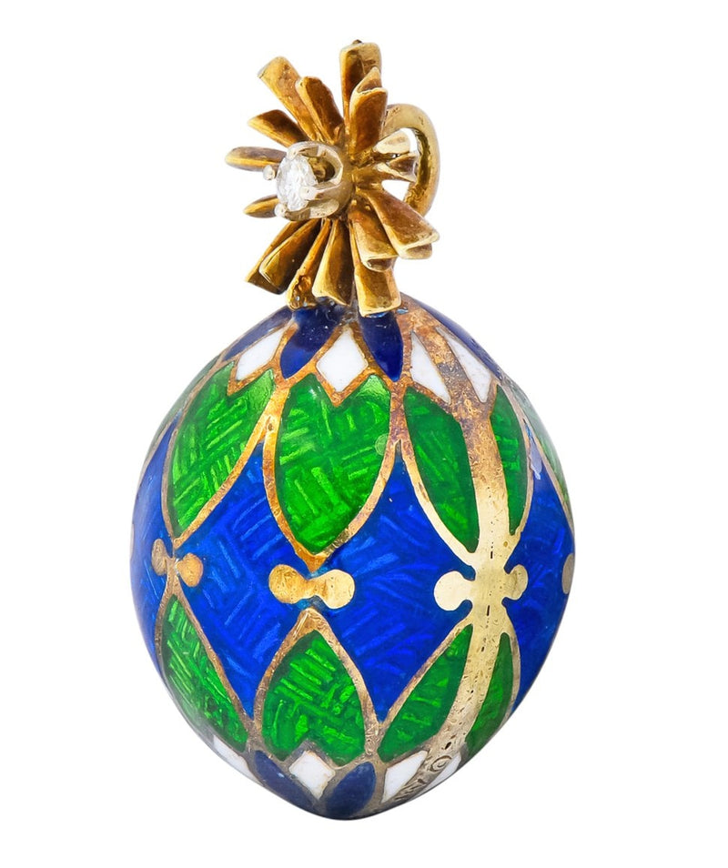 Van Cleef & Arpels Enamel Diamond 14 Karat Gold Egg Pendant Charm - Wilson's Estate Jewelry
