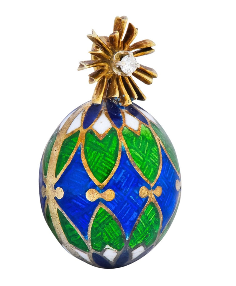 Van Cleef & Arpels Enamel Diamond 14 Karat Gold Egg Pendant Charm - Wilson's Estate Jewelry
