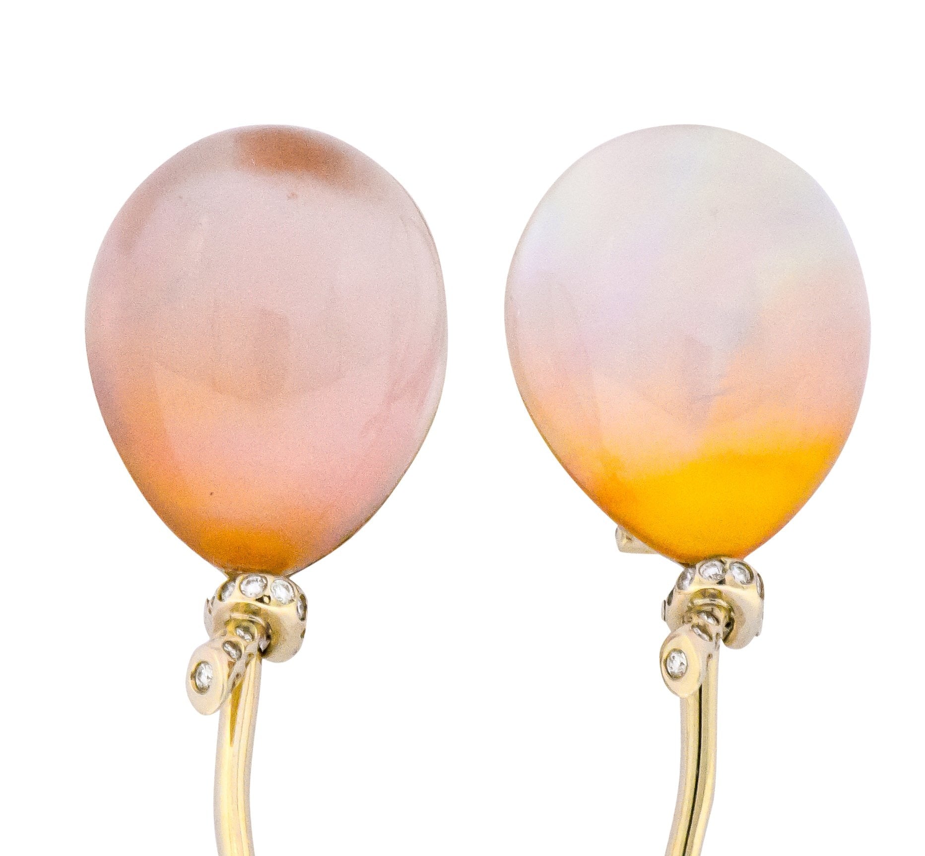 Vhernier Diamond Rock Crystal Mother-of-Pearl 18 Karat Gold Balloon Palloncino Ear-Clips Earrings - Wilson's Estate Jewelry
