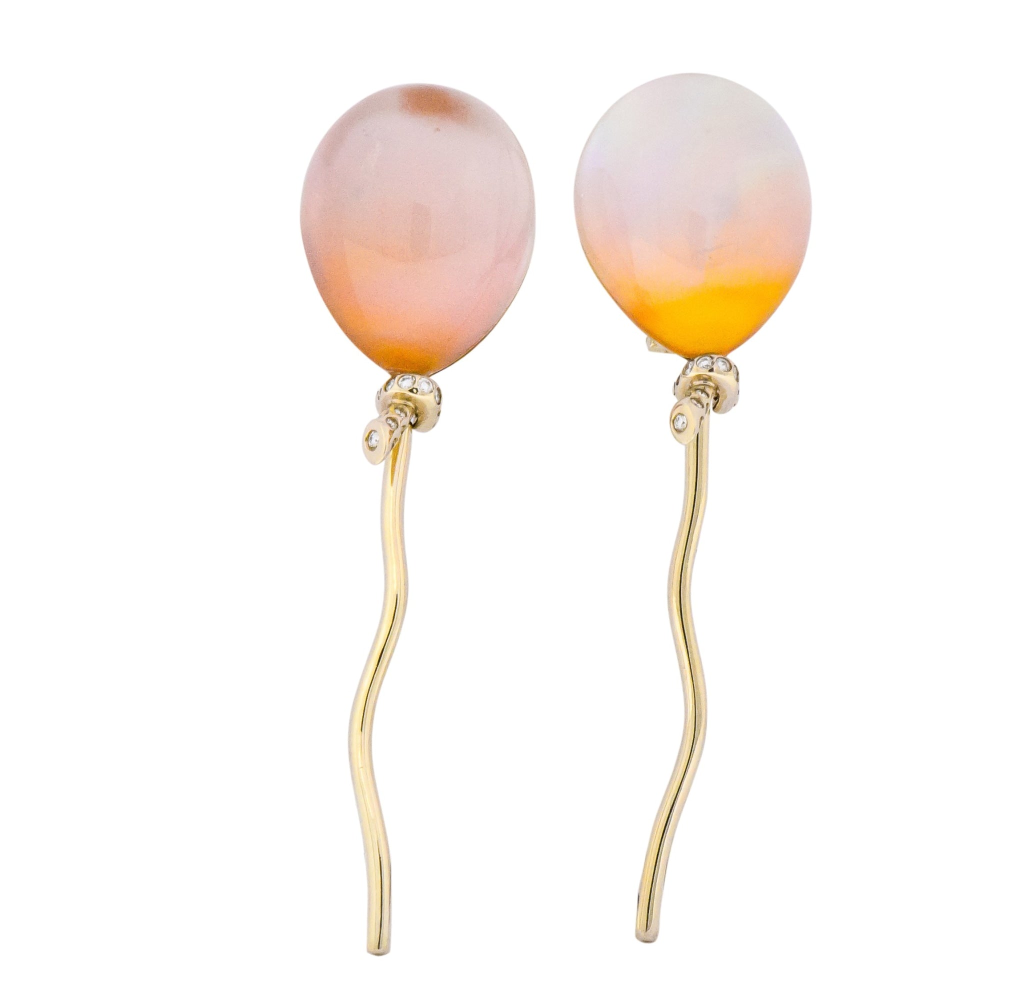 Vhernier Diamond Rock Crystal Mother-of-Pearl 18 Karat Gold Balloon Palloncino Ear-Clips Earrings - Wilson's Estate Jewelry