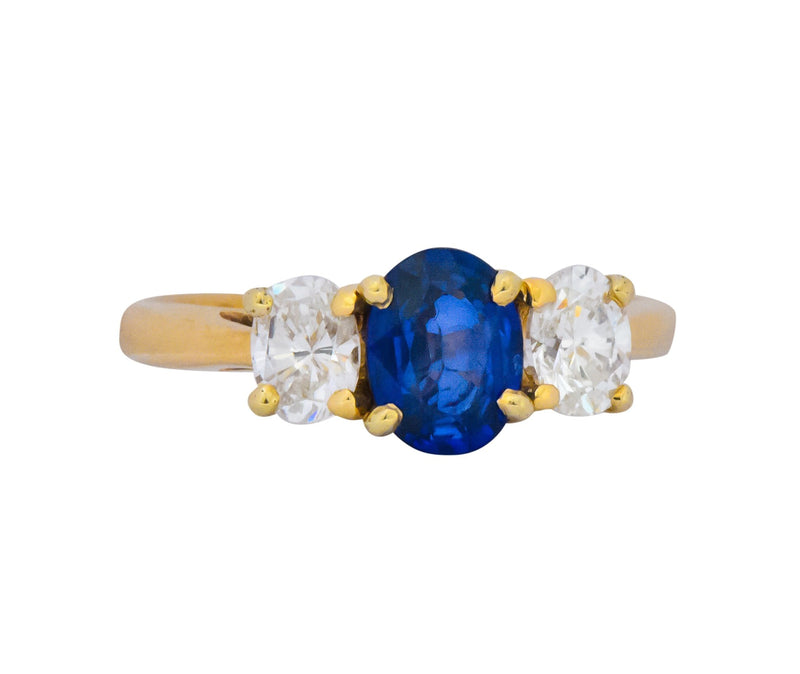 Vibrant Contemporary 1.55 CTW Sapphire Diamond 14 Karat Gold Ring Wilson's Estate Jewelry