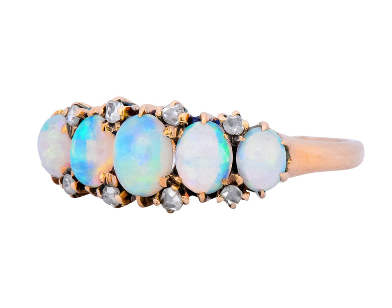 Vibrant Victorian Opal Diamond 14 Karat Gold Ring - Wilson's Estate Jewelry