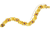 Victorian 0.45 CTW Ruby 14 Karat Gold Flower Link Bracelet - Wilson's Estate Jewelry