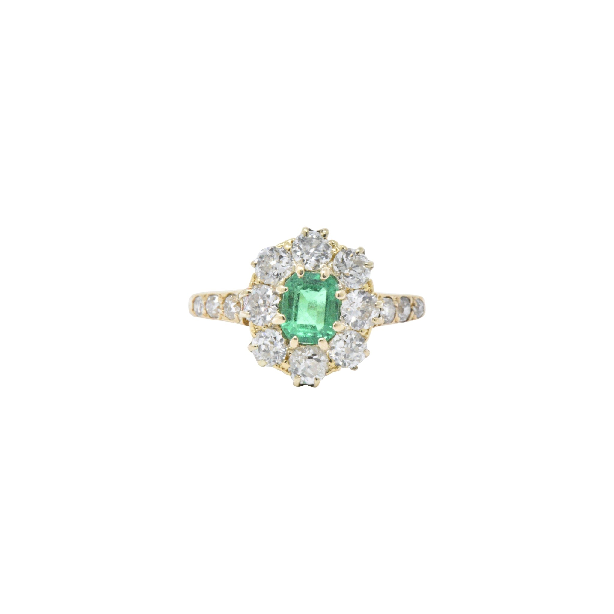 Victorian 1.45 CTW Emerald Diamond 14 Karat Gold Cluster Ring Wilson's Estate Jewelry
