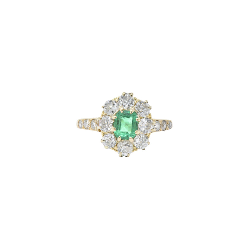 Victorian 1.45 CTW Emerald Diamond 14 Karat Gold Cluster Ring Wilson's Estate Jewelry