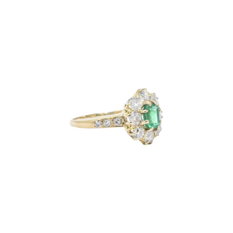 Victorian 1.45 CTW Emerald Diamond 14 Karat Gold Cluster Ring Wilson's Estate Jewelry