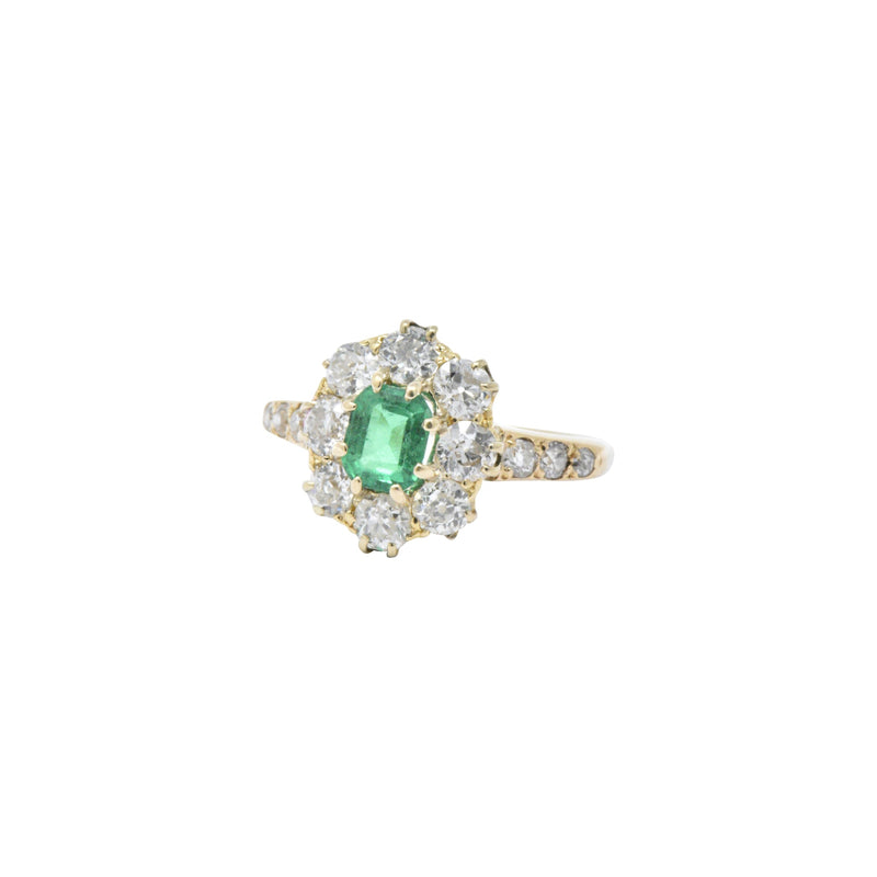 Victorian 1.45 CTW Emerald Diamond 14 Karat Gold Cluster Ring Wilson's Estate Jewelry