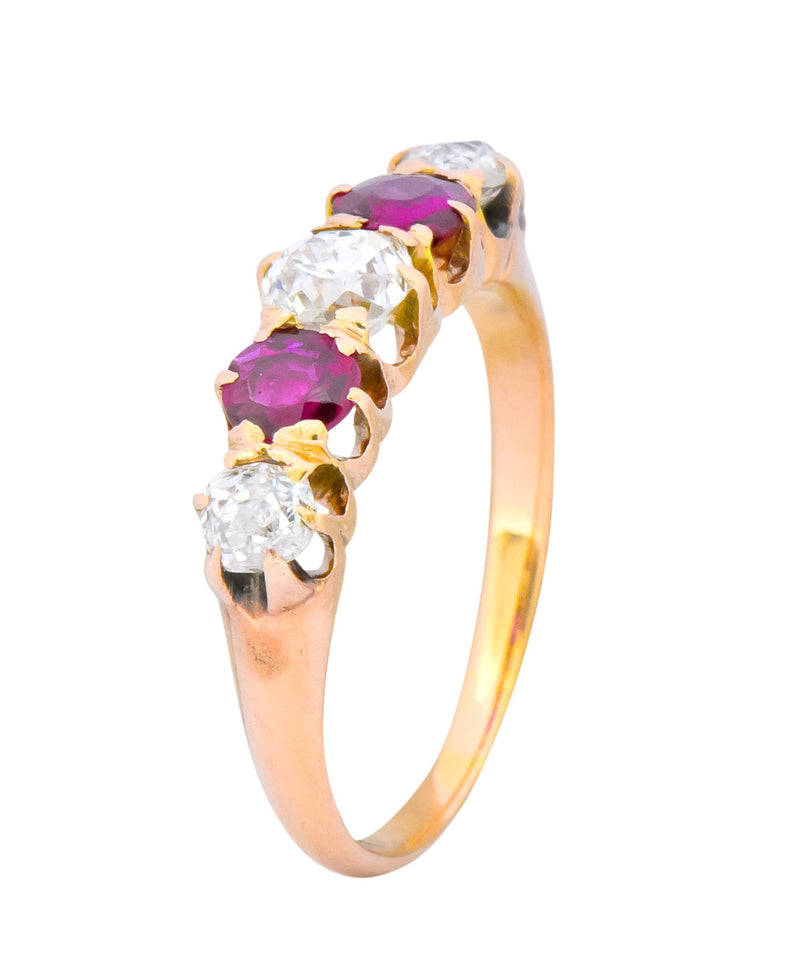 Victorian 0.51 CTW Diamond Ruby 14 Karat Gold Stackable Band Ring - Wilson's Estate Jewelry