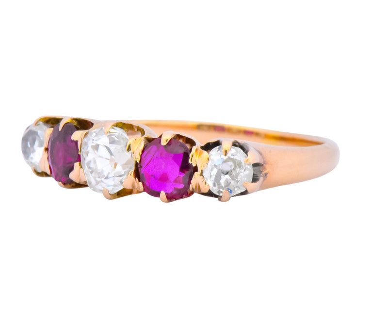 Victorian 0.51 CTW Diamond Ruby 14 Karat Gold Stackable Band Ring - Wilson's Estate Jewelry