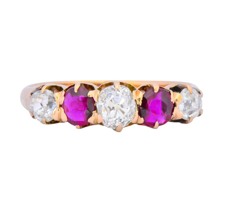 Victorian 0.51 CTW Diamond Ruby 14 Karat Gold Stackable Band Ring - Wilson's Estate Jewelry
