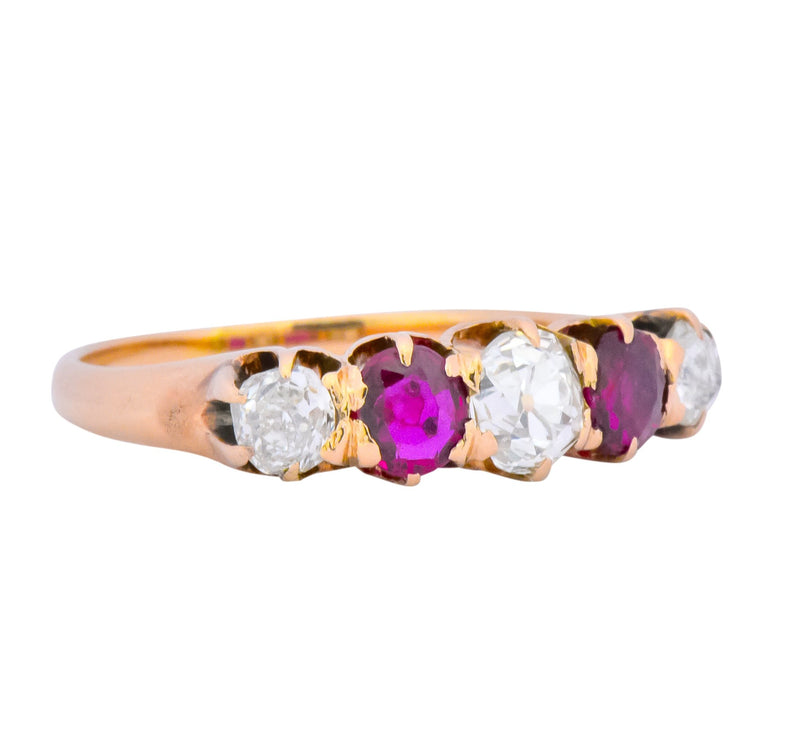 Victorian 0.51 CTW Diamond Ruby 14 Karat Gold Stackable Band Ring - Wilson's Estate Jewelry