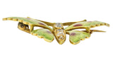 Victorian 0.60 CTW Diamond Enamel 14 Karat Gold Butterfly Brooch Wilson's Estate Jewelry