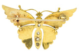 Victorian 0.60 CTW Diamond Enamel 14 Karat Gold Butterfly Brooch Wilson's Estate Jewelry