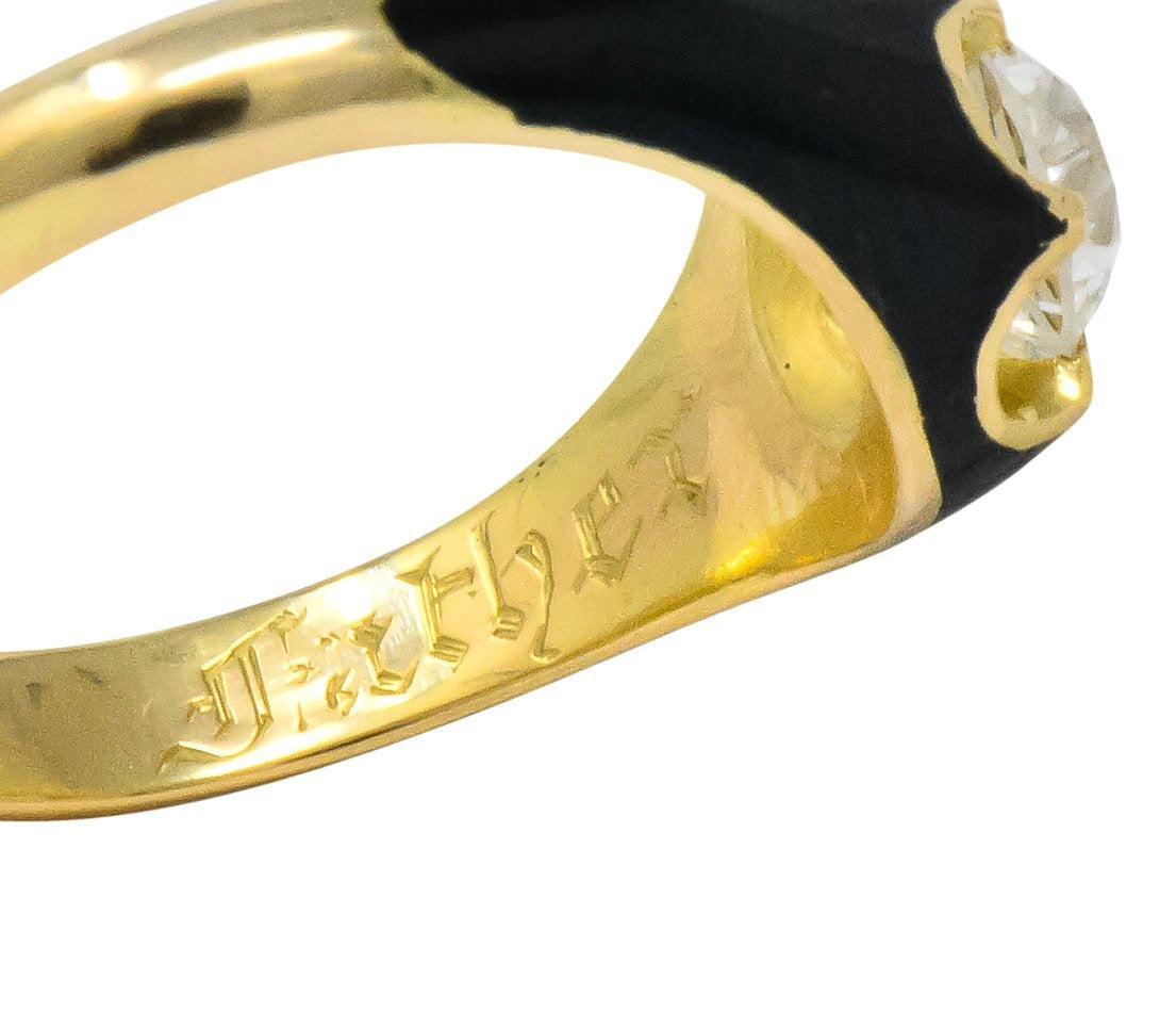 Victorian 0.80 CTW Old European Diamond Enamel 18 Karat Gold Mourning Ring - Wilson's Estate Jewelry