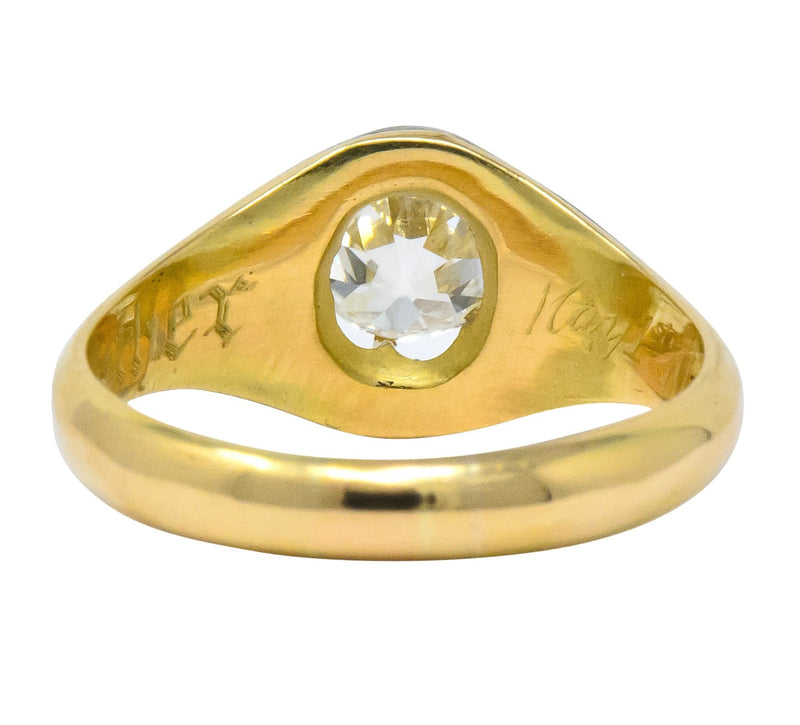 Victorian 0.80 CTW Old European Diamond Enamel 18 Karat Gold Mourning Ring - Wilson's Estate Jewelry
