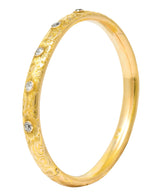Victorian 1.00 CTW Diamond 14 Karat Gold Floral Bangle Bracelet Circa 1900 - Wilson's Estate Jewelry