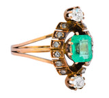Victorian 1.25 CTW Emerald Diamond 14 Karat Rose Gold Halo Ring Wilson's Estate Jewelry