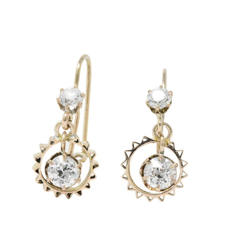 Victorian 1.30 CTW Diamond 14 Karat Rose Gold Drop Earrings Wilson's Estate Jewelry