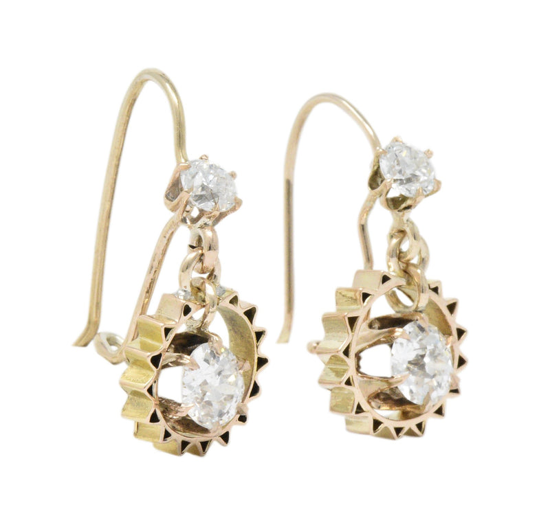 Victorian 1.30 CTW Diamond 14 Karat Rose Gold Drop Earrings Wilson's Estate Jewelry