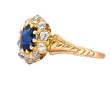Victorian 1.57 CTW Sapphire Old Mine Cut Diamond 14 Karat Gold Cluster Ring Wilson's Estate Jewelry