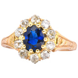 Victorian 1.57 CTW Sapphire Old Mine Cut Diamond 14 Karat Gold Cluster Ring Wilson's Estate Jewelry