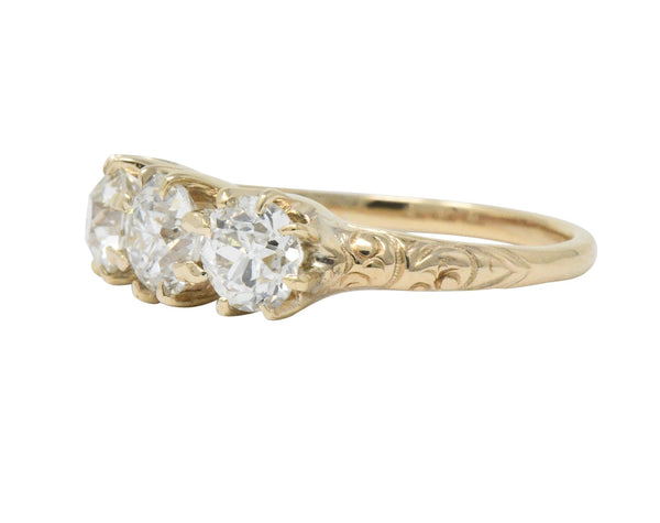 Victorian 1.65 CTW Diamond 14 Karat Gold Three Stone Ring Wilson's Estate Jewelry