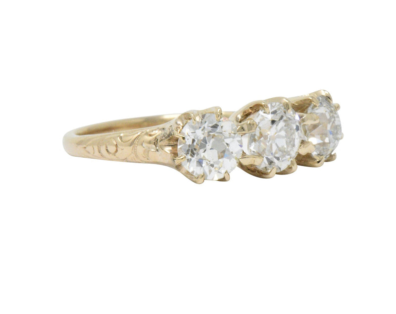 Victorian 1.65 CTW Diamond 14 Karat Gold Three Stone Ring Wilson's Estate Jewelry