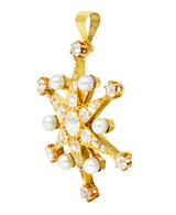 Victorian 1.95 CTW Diamond Pearl 14 Karat Gold Star Sunburst Pendant - Wilson's Estate Jewelry