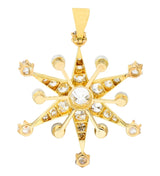 Victorian 1.95 CTW Diamond Pearl 14 Karat Gold Star Sunburst Pendant - Wilson's Estate Jewelry