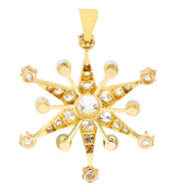 Victorian 1.95 CTW Diamond Pearl 14 Karat Gold Star Sunburst Pendant - Wilson's Estate Jewelry