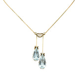 Victorian 12.22 CTW Aquamarine Diamond 14 Karat Gold Double Drop Necklace - Wilson's Estate Jewelry