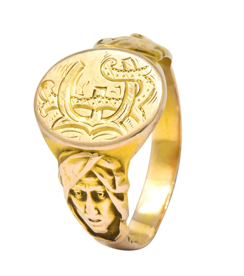 Victorian 14 Karat Gold Cloaked Wise Man Unisex Signet Ring - Wilson's Estate Jewelry