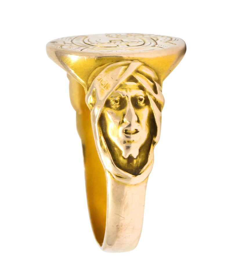 Victorian 14 Karat Gold Cloaked Wise Man Unisex Signet Ring - Wilson's Estate Jewelry