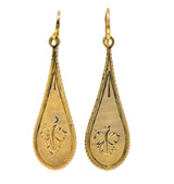Victorian 14 Karat Gold Etched Clover Drop Earrings - Wilson's Estate Jewelry