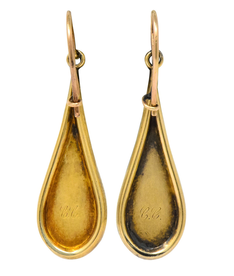 Victorian 14 Karat Gold Etched Clover Drop Earrings - Wilson's Estate Jewelry