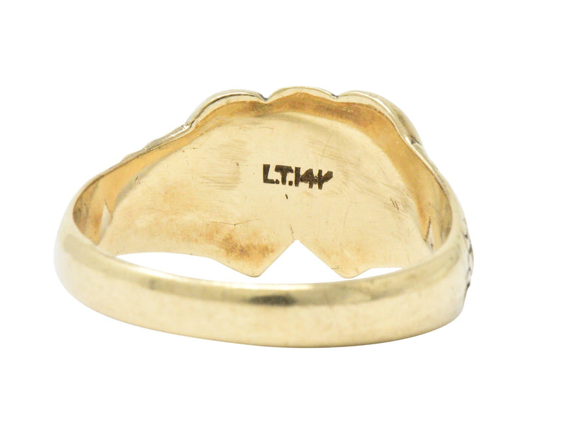 Victorian L. Tassara 14 Karat Gold Unisex Double Heart Band Ring Wilson's Estate Jewelry
