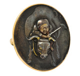 Victorian 14 Karat Rose Gold Mixed Metal Lao Tzu Boy & Ox Shakudo Ring - Wilson's Estate Jewelry