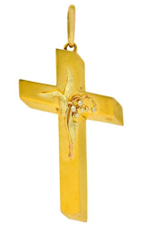 Victorian 14 Karat Tri-Colored Gold Foliate Cross Pendant - Wilson's Estate Jewelry
