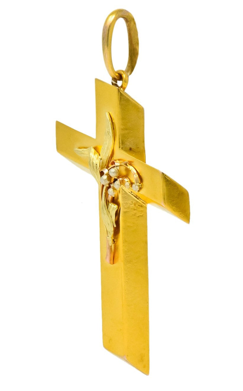 Victorian 14 Karat Tri-Colored Gold Foliate Cross Pendant - Wilson's Estate Jewelry