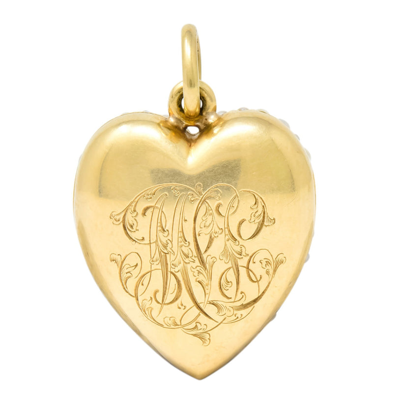 Victorian 14 Karat Yellow Gold Seed Pearl Heart Locket Pendant - Wilson's Estate Jewelry