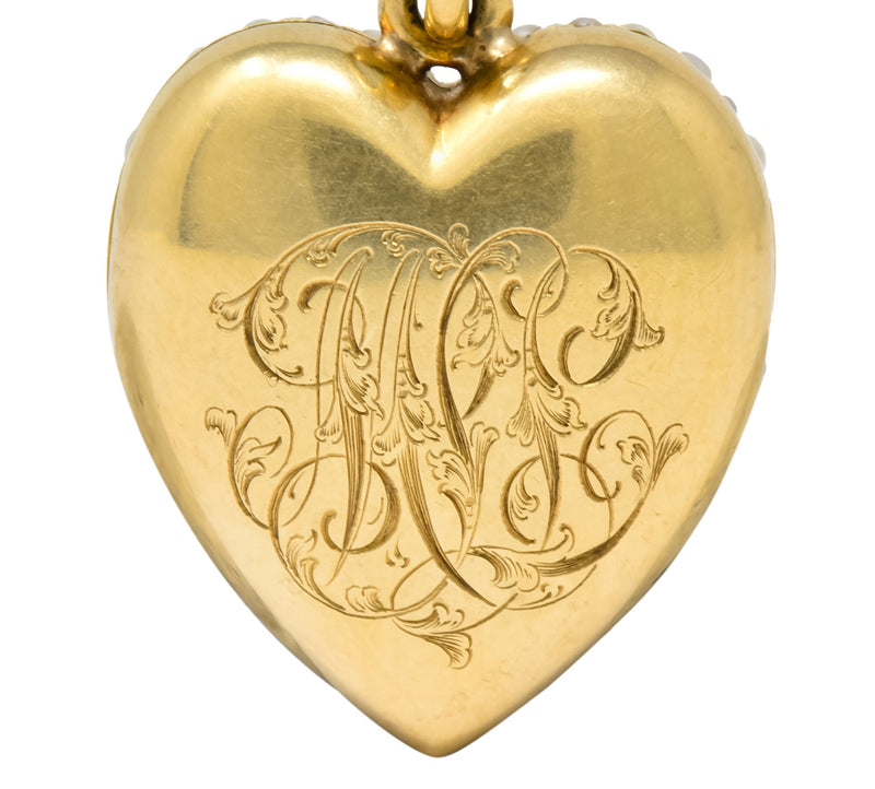 Victorian 14 Karat Yellow Gold Seed Pearl Heart Locket Pendant - Wilson's Estate Jewelry