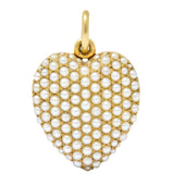 Victorian 14 Karat Yellow Gold Seed Pearl Heart Locket Pendant - Wilson's Estate Jewelry