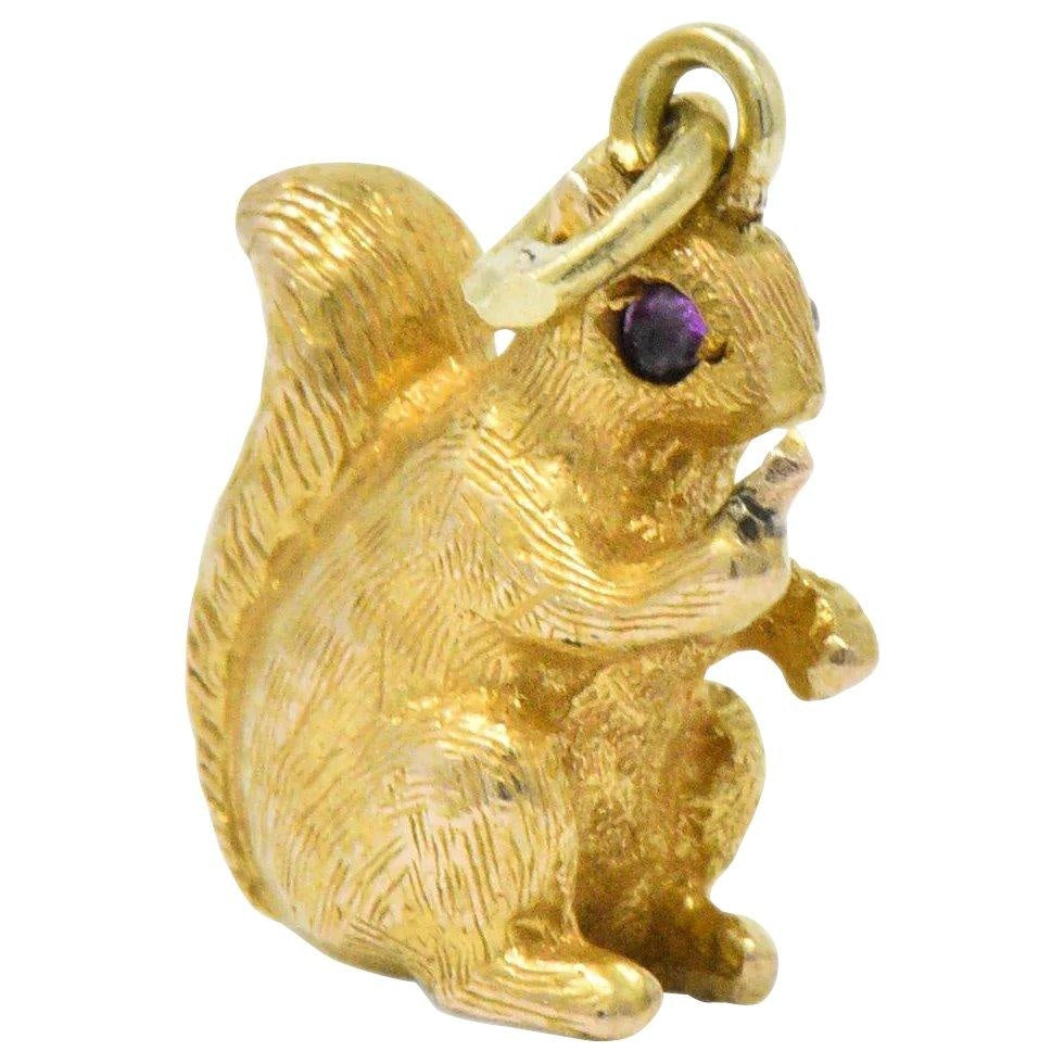 Victorian 18 Karat Gold  Ruby Squirrel Charm Wilson's Estate Jewelry