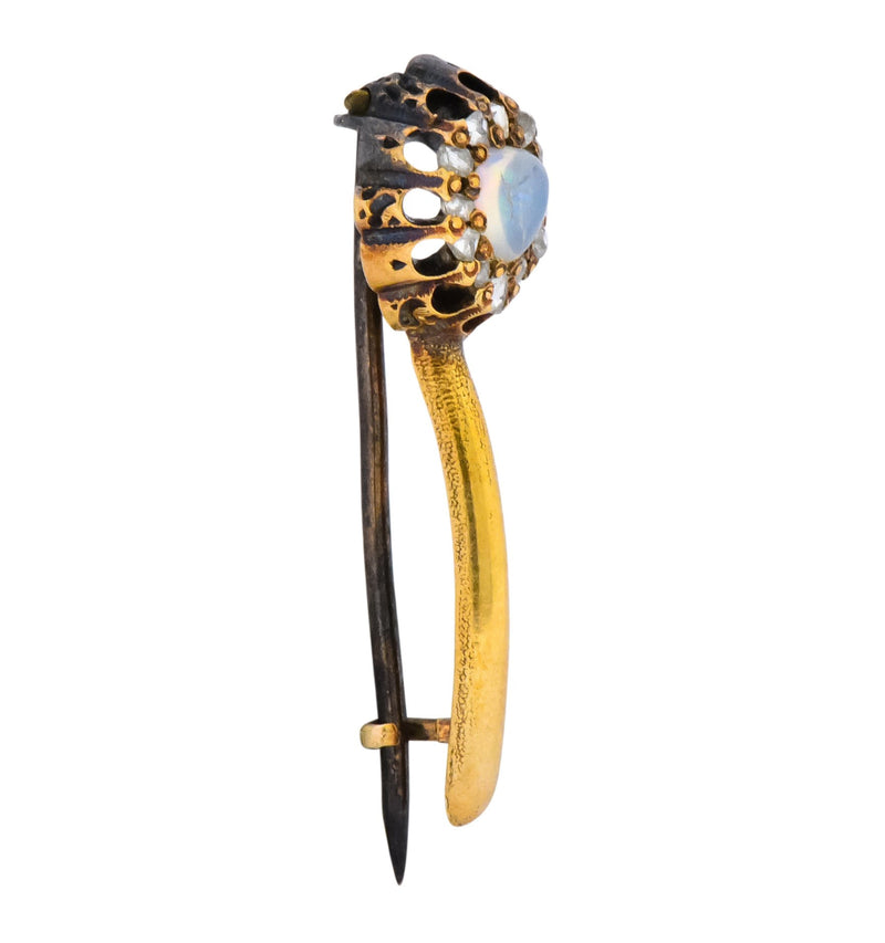 Victorian 1835 Opal Diamond 14 Karat Gold Halley's Comet Brooch - Wilson's Estate Jewelry