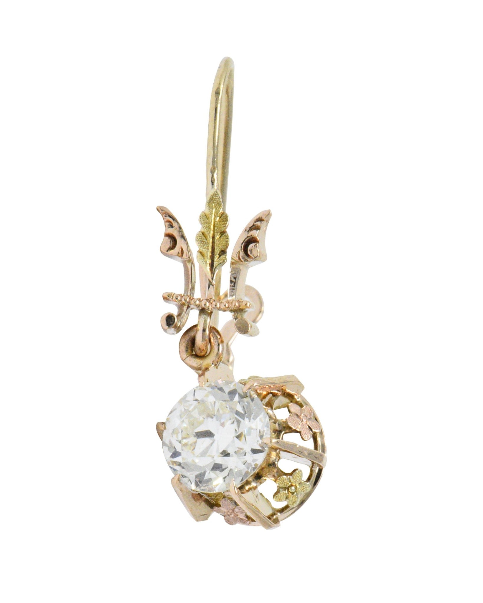 Victorian 2.10 CTW Diamond 14 Karat Two-Tone Gold Drop Earrings Wilson's Estate Jewelry