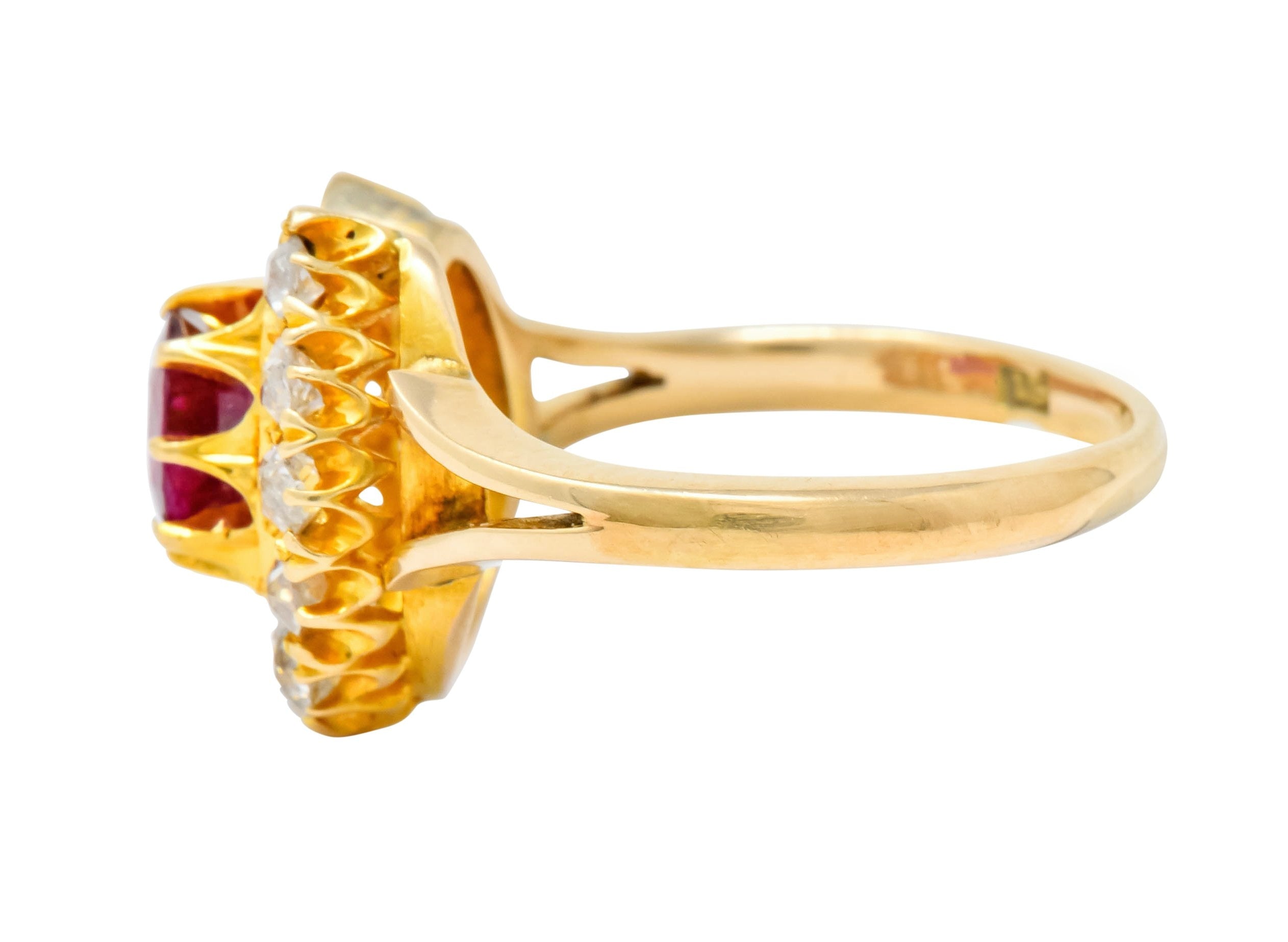 Victorian 2.10 CTW Ruby Diamond 15 Karat Gold Horseshoe Cluster Ring - Wilson's Estate Jewelry